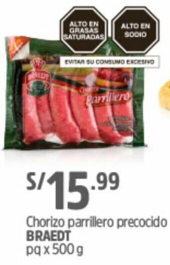 Plaza Vea Chorizo Parrillero Precocido Braedt 500g oferta