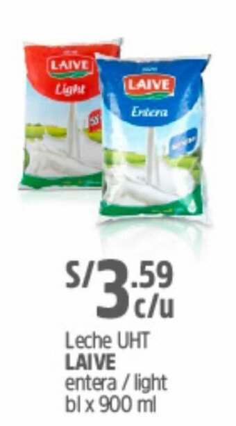 Plaza Vea Leche UHT Laive Entera/Light 900ml oferta