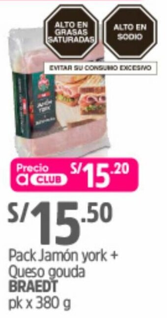 Plaza Vea Pack Jamón York+Queso Gouda Braedt 380g oferta