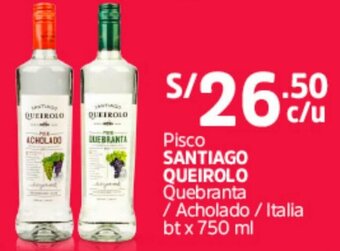 Plaza Vea Pisco Santiago Queirolo 750ml oferta