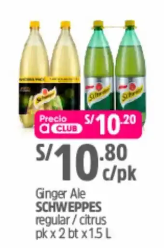 Plaza Vea Ginger Ale Schweppes Regular/Citrus 2x1.5L oferta