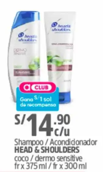 Plaza Vea Shampoo/Acondicionador Head & Shoulders Coco/Dermo Sensitive 375ml/300ml oferta