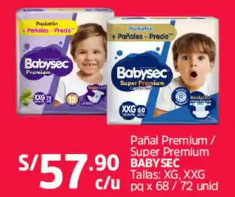 Plaza Vea Pañal Premium/Super Premium Baby Sec XG, XXG 68/72 unid oferta