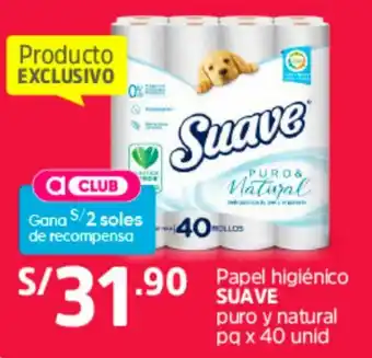 Plaza Vea Papel Higiénico Suave Puro y Natural 40 unid oferta
