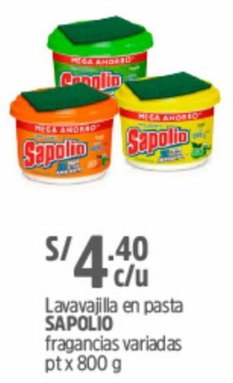 Plaza Vea Lavavajilla en Pasta Sapolio 800g oferta