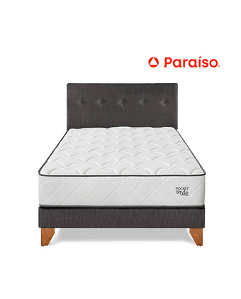 Tiendas EFE Dormitorio europeo pocket style 2 plazas + almohada + protector - charcoal oferta