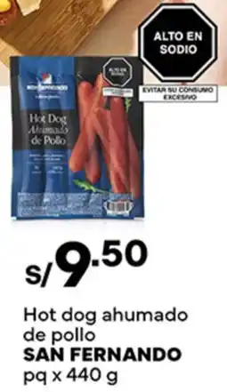 Plaza Vea San fernando hot dog ahumado de pollo pq oferta