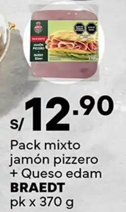 Plaza Vea Braedt pack mixto jamón pizzero + queso edam pk oferta