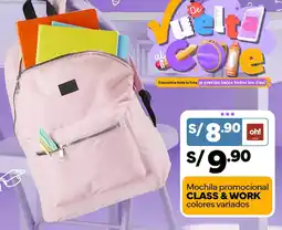 Plaza Vea Class & work mochila promocional colores variados oferta