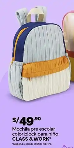 Plaza Vea Class & work mochila pre escolar color block para niño oferta