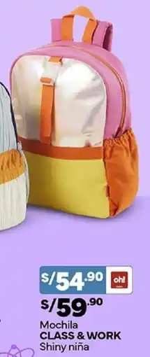 Plaza Vea Class & work mochila shiny niña oferta