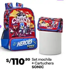 Plaza Vea Sonic set mochila + cartuchera oferta
