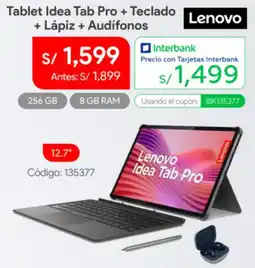 Hiraoka Lenovo tablet idea tab pro + teclado + lápiz + audífonos oferta