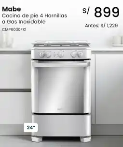 Tiendas EFE Mabe cocina de pie 4 hornillas a gas inoxidable oferta