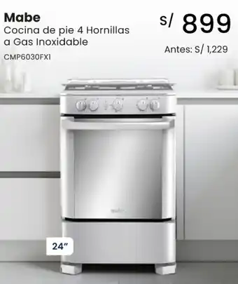 Mabe cocina de pie 4 hornillas a gas inoxidable