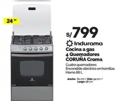 Plaza Vea Indurama cocina a gas 4 quemadores oferta