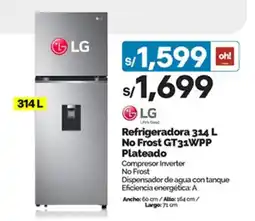 Plaza Vea LG refrigeradora 314 L no frost oferta