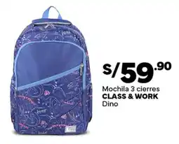 Plaza Vea CLASS & WORK Mochila 3 cierres Dino oferta