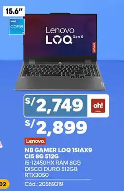 Plaza Vea Lenovo LOQ Gen 9 gamer laptop 15.6" oferta