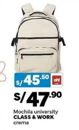 Plaza Vea Class & Work mochila university crema oferta