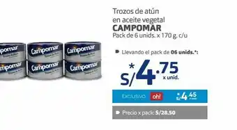 Makro Trozos de atún en aceite vegetal campomar pack 6und x 170g oferta