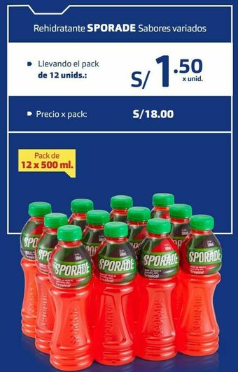 Makro Rehidratante sporade pack 12und x 500ml oferta