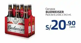 Cerveza budweiser pack 6und x 343ml