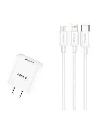 Tiendas EFE Kit cargador usams pared + cable 3 en 1 iphone / micro / type c blanco oferta