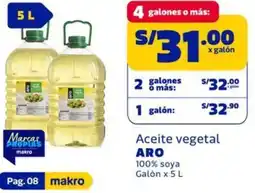 Makro Aro aceite vegetal 100% soya galón oferta
