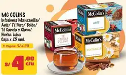 MaxiAhorro Mc colins infusiones manzanilla/ anís/ té puro/ boldo/ té canela y clavo/ hierba luisa caja oferta
