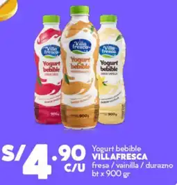 Mass Villafresca yogurt bebible fresa/vainilla/ durazno bt oferta