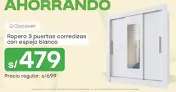 Tottus Casa joven ropero 3 puertas corredizas con espejo blanco oferta