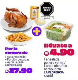 Plaza Vea Pollo rostizado +porción de papas + ají de la casa sachet oferta