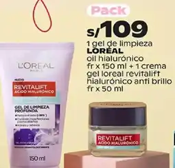Plaza Vea L'Oreal gel de limpieza + crema gel revitalift oferta