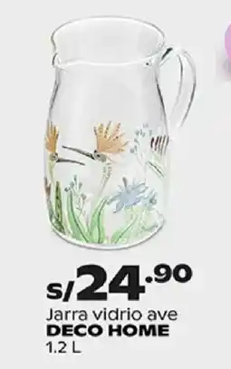 Plaza Vea Deco Home jarra vidrio ave 1.2 L oferta