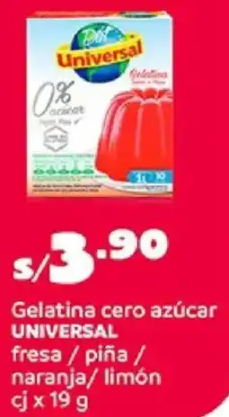 Plaza Vea Universal gelatina cero azúcar fresa / piña / naranja/ limón cj oferta