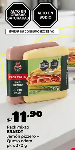Plaza Vea Braedt pack mixto jamón pizzero + queso edam pk oferta