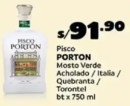 Plaza Vea Porton pisco mosto verde acholado / italia / quebranta / torontel bl oferta