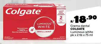 Plaza Vea Colgate crema dental luminous white oferta