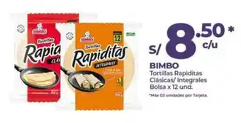 MaxiAhorro Bimbo tortillas rapiditas clasicas/integrales oferta