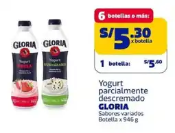 Makro Gloria yogurt parcialmente descremado sabores variados botella oferta