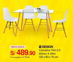 Metro Design comedor dini 2.0 blanco 4 sillas oferta