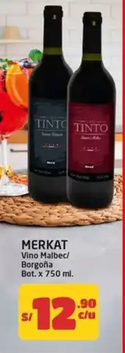MaxiAhorro Merkat vino malbec/ borgoña bot. oferta