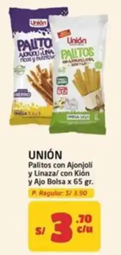 MaxiAhorro Unión palitos con ajonjoli y linaza/ con kión y ajo bolsa oferta