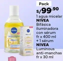Plaza Vea Nivea agua micelar bifásica luminous anti-manchas fr oferta