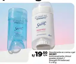 Plaza Vea Secret desodorante en crema o gel antitranspirante clinical powder protect/ strength ph balanced oferta