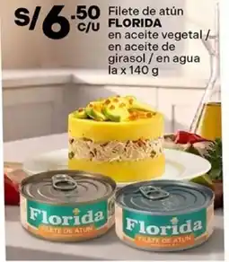 Plaza Vea Florida filete de atún en aceite vegetal / en aceite de girasol / en agua la oferta