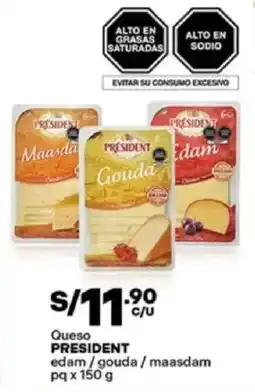 Plaza Vea President queso edam/gouda / maasdam pq oferta