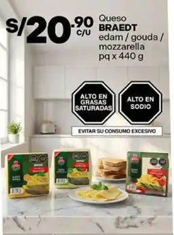 Plaza Vea Braedt queso edam / gouda/ mozzarella pq oferta
