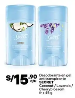 Plaza Vea Secret desodorante en gel coconut/lavanda / cherryblossom oferta